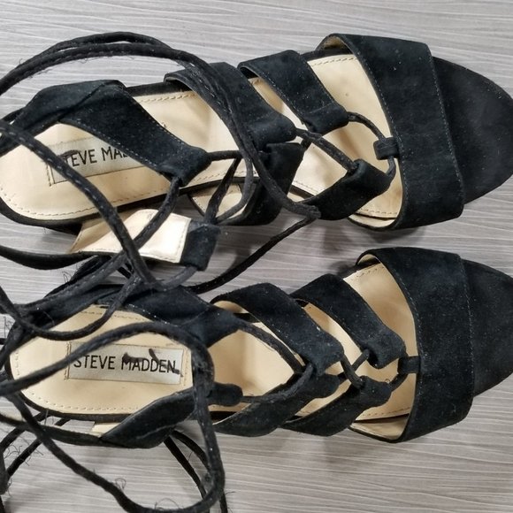Steve Madden 'Kitty' Ghillie Sandal, Black Suede, Womens Size 8 - Picture 9 of 11